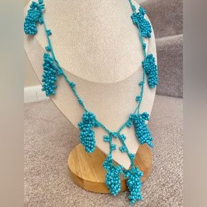 Long, Beaded Grape Clusters Necklace, Blue